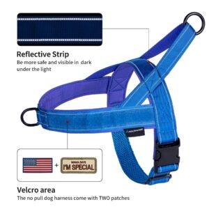 Annchwool No Pull Dog Harness with Soft Padded Handle,Reflective Strip Escape Proof and Quick Fit to Adjust Dog Harness,Easy for Training Walking for Small & Medium and Large Dog(Blue,L)