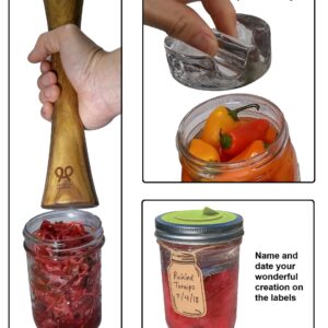 Canning kit. Complete DIY fermentation kit for wide mouth mason jars or pickling jars for 7 sets. Glass weights, tamper, airlock lids, and recipe included.