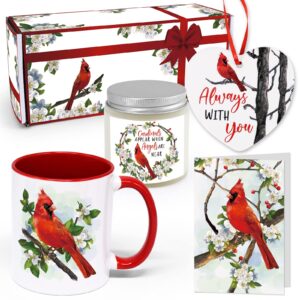 cardinal gift set christmas red bird present box cardinal mug soy candle card ceramic hanging cardinal decor memorial gift xmas winter holiday always with you sympathy gift basket for bird lover