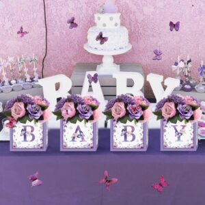 GOGOPARTY Purple Butterfly Floral Baby Shower Boxes Decorations - 4 Baby Shower Centerpiece Boxes Gender Reveal First Birthday Centerpiece Decors (Without Flowers)