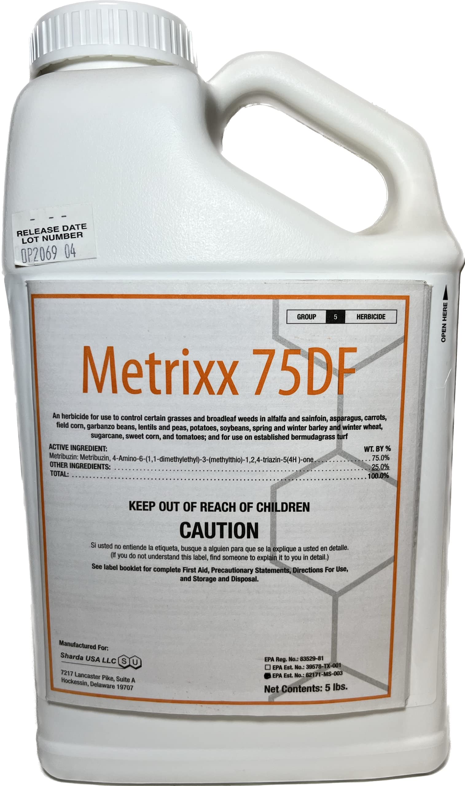 Metrixx 75 DF (5 lbs.) by Sharda (Compare to Sencor 75 DF) - Effective Management of Vigorous Weeds in dormant and actively Growing Bermudagrass Turf- Metribuzin 75%