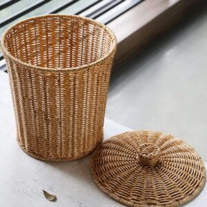 Coasta Woven Basket Trash Can Round Rattan Waste Basket with Lid Planter Woven Baskets Wicker Wastebasket Garbage Bin