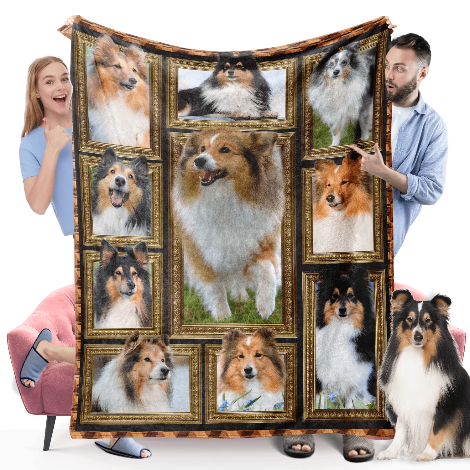 Sheltie Shetland Sheepdog Blanket, Fleece Throw Blanket for Couch Bed, Soft Cozy Warm Flannel Blankets and Throws for Sofa Living Room, Gifts for Dog Lovers, 50" x 60"