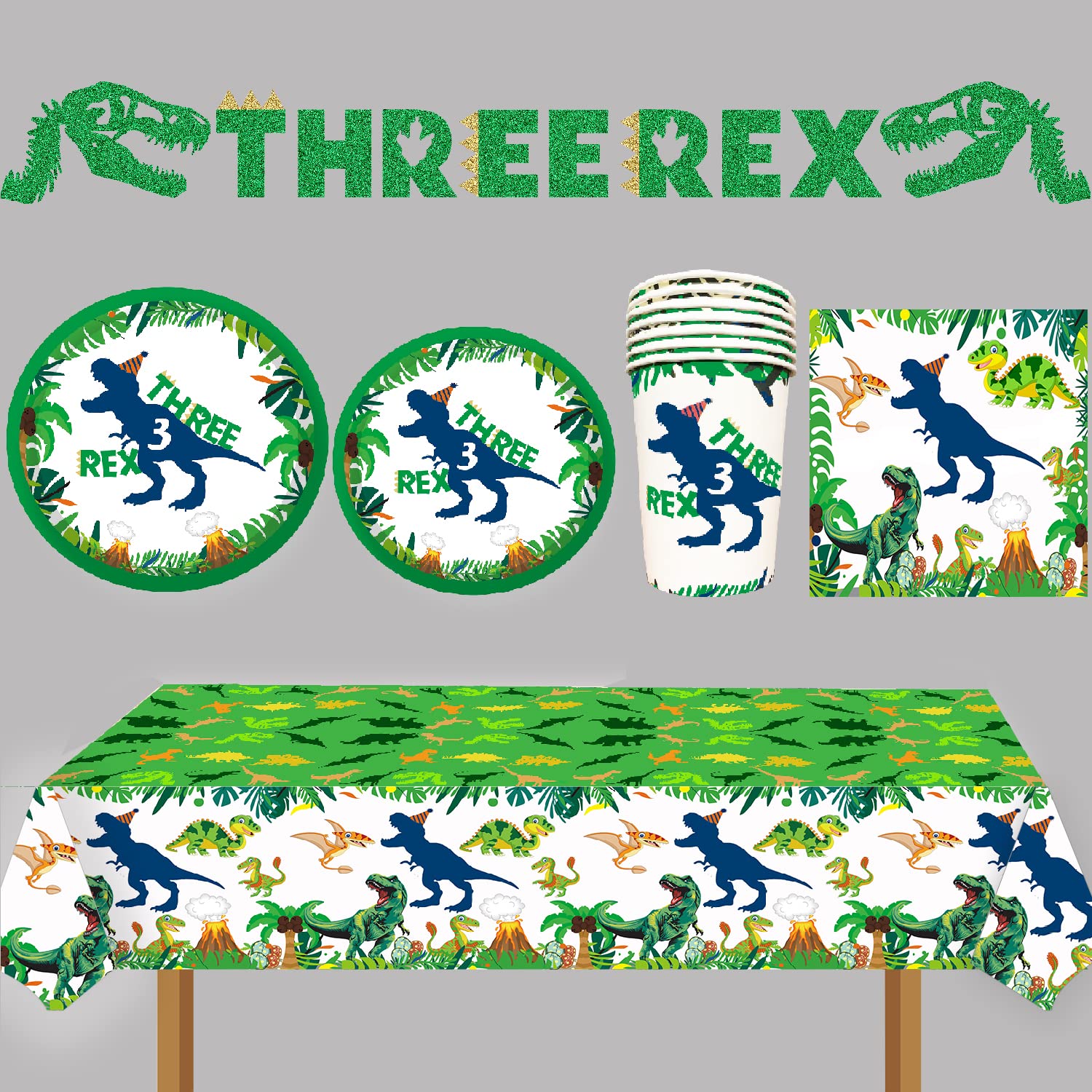 BIGKEOKI 3pcs Dinosaur Party Tablecloth Dinosaur Birthday Table Cover T-Rex Dinosaur Party Supplies Decorations Dino 1st 2nd 3rd 10th Birthday Table Cloth for Boys-86.6 * 51.2in