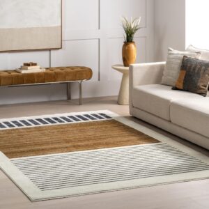 nuloom fringed performance indoor area rug, power loomed, easy clean, durable, non-shed, 5' x 8', keeva beige