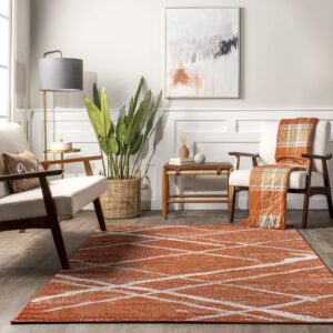 nuLOOM 5x8 Thigpen Contemporary Area Rug, Dark Orange, Abstract Lines, Non-Slip Backing, Stain Resistant, For Bedroom, Dining Room, Living Room, Hallway, Office, Kitchen, Entryway