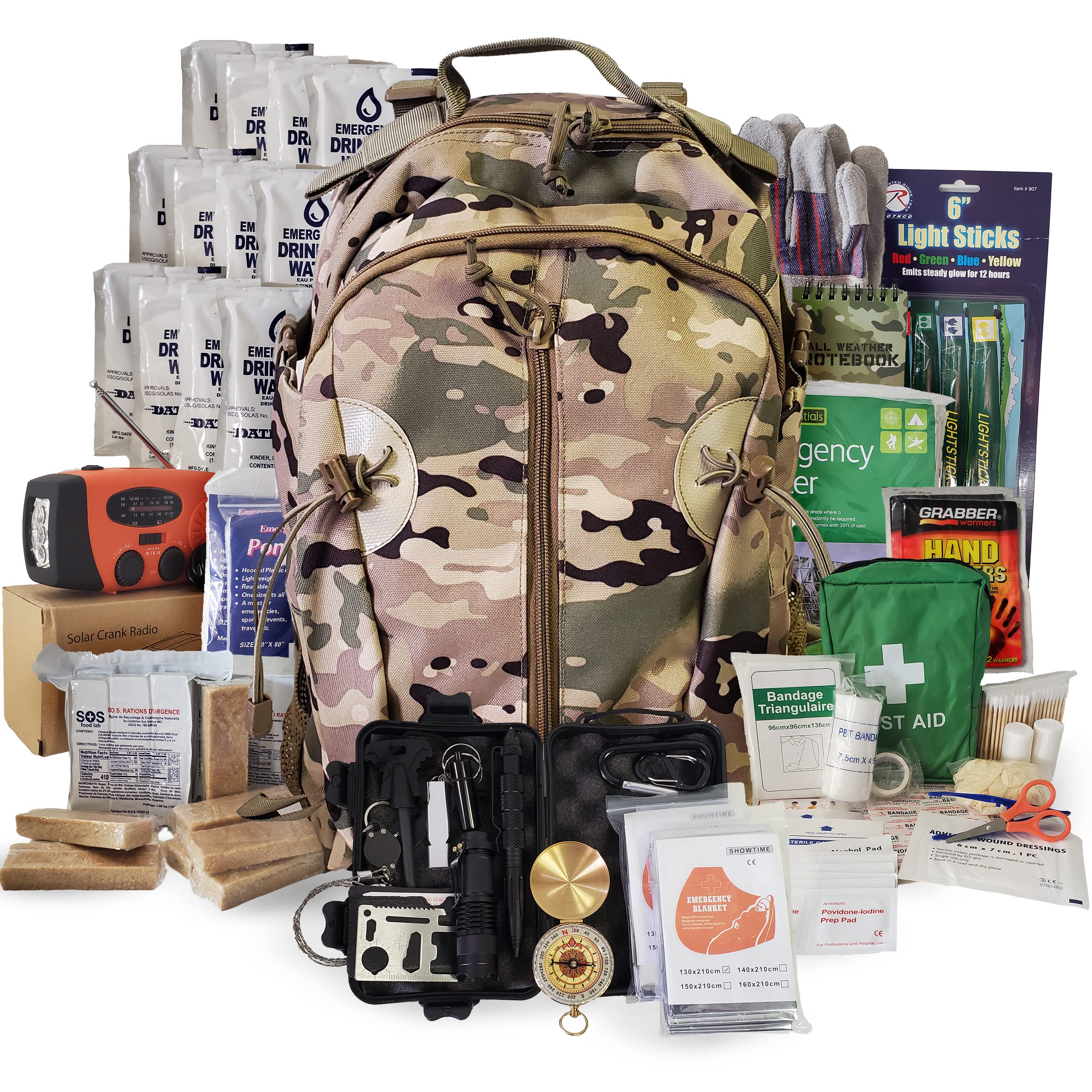 2 Person Emergency Kit/Survival Backpack for 72 Hours for Natural Disasters, Hurricanes, Emergency or Bug Out Situations (Camo)