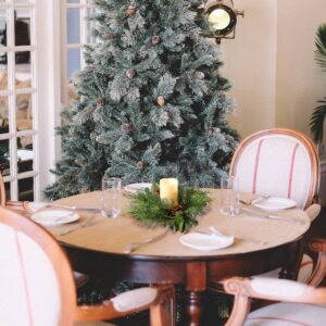 12 Inch Artificial Juniper and Cedar Christmas Candle Ring with Bay Leaves and Pine Cones for Pillar Candles