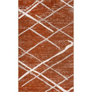 nuLOOM 5x8 Thigpen Contemporary Area Rug, Dark Orange, Abstract Lines, Non-Slip Backing, Stain Resistant, For Bedroom, Dining Room, Living Room, Hallway, Office, Kitchen, Entryway