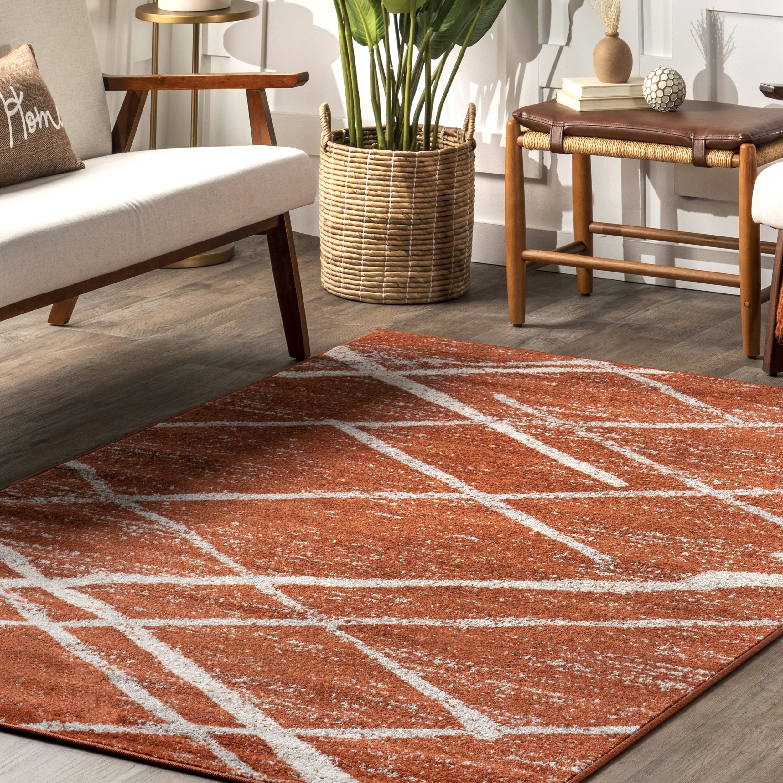 nuLOOM 5x8 Thigpen Contemporary Area Rug, Dark Orange, Abstract Lines, Non-Slip Backing, Stain Resistant, For Bedroom, Dining Room, Living Room, Hallway, Office, Kitchen, Entryway