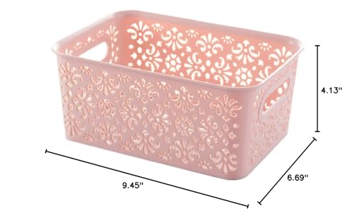 Cabilock Box Storage Basket Pantry Clothes Organizer for Closet Small Storage Bins Underwear Storage Organizer Hollow Storage Drawers for Clothes Stackable Basket Pink Clothing Container