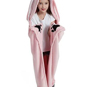 CASABACO Wearable Blanket Hoodie for Kids, Animal Hooded Blanket, Gift for Kids, Bunny Pink