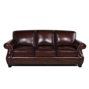 bowery hill traditional leather sofa with nailheads in brown