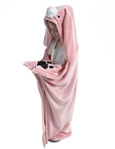 casabaco wearable blanket hoodie for kids, animal hooded blanket, gift for kids, bunny pink