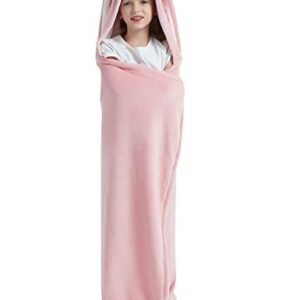 CASABACO Wearable Blanket Hoodie for Kids, Animal Hooded Blanket, Gift for Kids, Bunny Pink