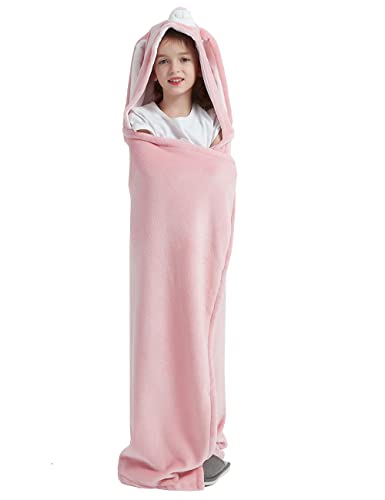 CASABACO Wearable Blanket Hoodie for Kids, Animal Hooded Blanket, Gift for Kids, Bunny Pink