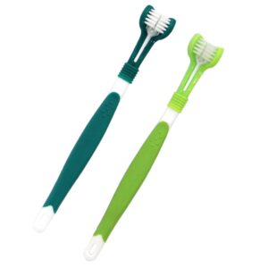 Mipcase 4pcs Head Triple Toothbrush Cleaning for Dogs Headed Care Small Kitten Handle Finger Supplies Pet Dog Hair Oral Tooth Gentle Toothbrushes Teeth Dental Cat Gum Large Green Puppy