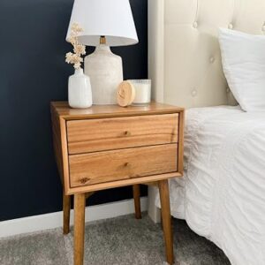 Nathan James Harper Modern Nightstand Side Accent or End Table with Storage Drawer, Set of 2, Oak Brown