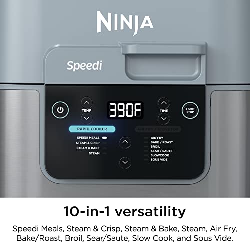 Rapid Cooker Air Fryer 6-qt. Capacity 10-in-1 Functionality Meal Maker Sea Salt Gray Grey Stainless Steel