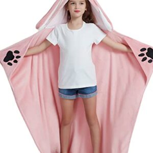 CASABACO Wearable Blanket Hoodie for Kids, Animal Hooded Blanket, Gift for Kids, Bunny Pink