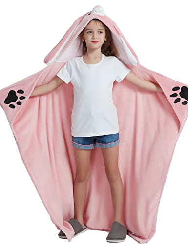 CASABACO Wearable Blanket Hoodie for Kids, Animal Hooded Blanket, Gift for Kids, Bunny Pink