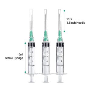 25 Pack 5ml Disposable Lab Syringe with Needle 21G 1.5 inch Luer Lock Syringe