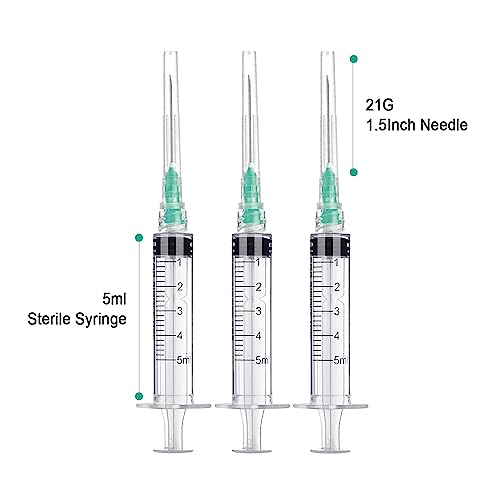 25 Pack 5ml Disposable Lab Syringe with Needle 21G 1.5 inch Luer Lock Syringe