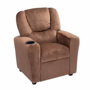 Naomi Home Suri Push Back Kids Recliner Chair with Footrest & Cup Holders, Push Back Toddler Recliner with Cup Holder, PVC Kids' Recliners for Age 3+, Kid Recliners for Girls Boys - Brown