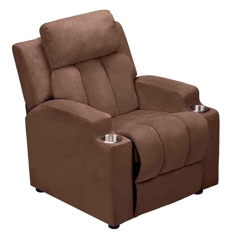 Sally Deluxe Kids Recliner Chair with Footrest & 2 Cup Holders, Push Back Toddler Recliner for Ages 3+, Perfect Kid Recliners for Boys & Girls - Ideal Recliner Chairs for Toddlers, Kids Room - Brown