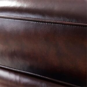 BOWERY HILL Traditional Leather Sofa with Nailheads in Brown