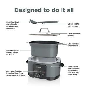 Ninja MC1001C Foodi PossibleCooker PRO 8.5 Quart Multi-Cooker, with 8-in-1 Slow Cooker,Dutch Oven,Steamer &More,Glass Lid & Integrated Spoon,Nonstick,Oven Safe Pot to 500°F,Sea Salt Gray,Sea Salt Grey