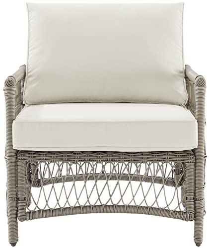 Crosley Furniture Thatcher Wicker Outdoor Chair for Porch, Deck, Backyard, Driftwood with Creme Cushions