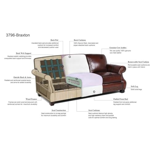 BOWERY HILL Traditional Leather Sofa with Nailheads in Brown