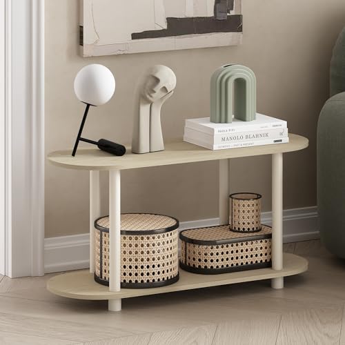 Furinno Turn-N-Tube No Tools Modern Oval Side Table, Bauhaus Oak/Beige