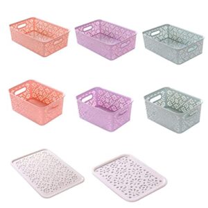 Cabilock Box Storage Basket Pantry Clothes Organizer for Closet Small Storage Bins Underwear Storage Organizer Hollow Storage Drawers for Clothes Stackable Basket Pink Clothing Container