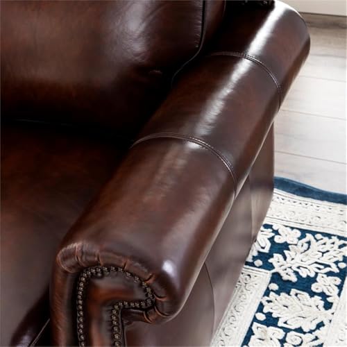 BOWERY HILL Traditional Leather Sofa with Nailheads in Brown