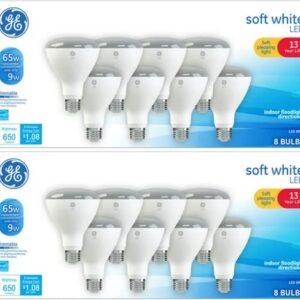 GE LED 9-Watt, 650 Lumens, (65W Equivalent) Soft White, BR30 Indoor Floodlight Bulbs, E26 Medium Base, 13-Year Life, 16pk