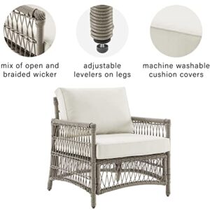 Crosley Furniture Thatcher Wicker Outdoor Chair for Porch, Deck, Backyard, Driftwood with Creme Cushions