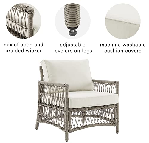 Crosley Furniture Thatcher Wicker Outdoor Chair for Porch, Deck, Backyard, Driftwood with Creme Cushions