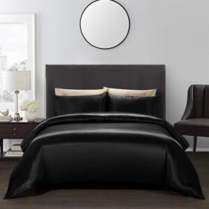 Opulence Bedding Silk Satin Duvet Cover Set Black Oversized King 3 Piece (Duvet Cover + 2 Pillowcases) Comforter Cover Oversized King Size Zipper Closure