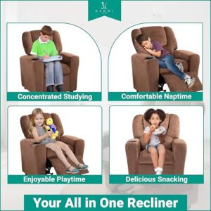 Naomi Home Suri Push Back Kids Recliner Chair with Footrest & Cup Holders, Push Back Toddler Recliner with Cup Holder, PVC Kids' Recliners for Age 3+, Kid Recliners for Girls Boys - Brown