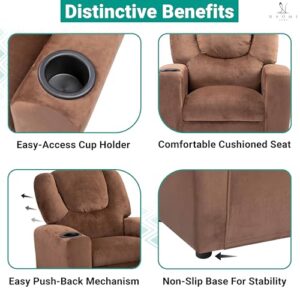 Naomi Home Suri Push Back Kids Recliner Chair with Footrest & Cup Holders, Push Back Toddler Recliner with Cup Holder, PVC Kids' Recliners for Age 3+, Kid Recliners for Girls Boys - Brown