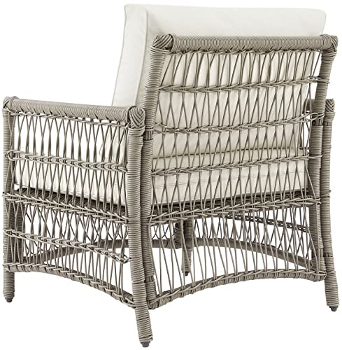 Crosley Furniture Thatcher Wicker Outdoor Chair for Porch, Deck, Backyard, Driftwood with Creme Cushions