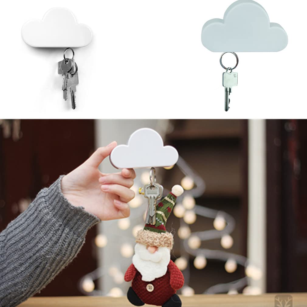 UQUABESO White Cloud Magnetic Wall Key Holder, Powerful Magnets Keep Keychains Hooks with Adhesive for Door Entryway, Easy to Install and Convenient to Use