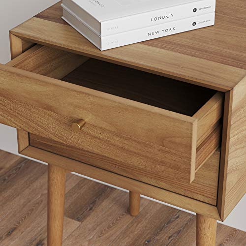 Nathan James Harper Modern Nightstand Side Accent or End Table with Storage Drawer, Set of 2, Oak Brown