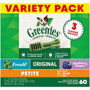 greenies petite natural dental care dog treats, 36 oz. variety pack, 60 total treats