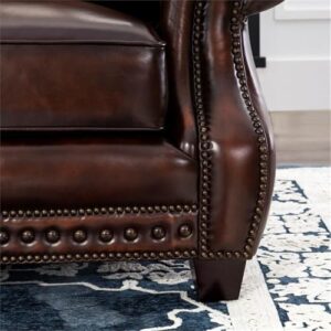 BOWERY HILL Traditional Leather Sofa with Nailheads in Brown