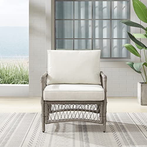 Crosley Furniture Thatcher Wicker Outdoor Chair for Porch, Deck, Backyard, Driftwood with Creme Cushions