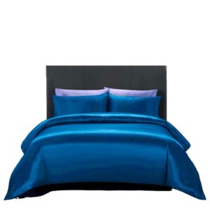 satin duvet cover set full 82 x 86 inches 3 piece ( duvet cover + 2 pillowcases ) duvet cover full size turquoise stain-resistant satin comforter cover zipper closure