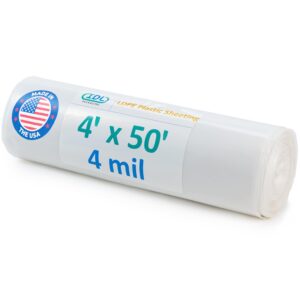 idl packaging clear 4 mil plastic sheeting for painting, 4' x 50' (200 sq. ft.) ldpe film roll - heavy-duty thick polyethylene for painting, construction, home use - drop cloth & vapor barrier